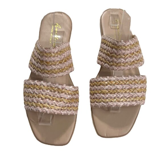 Avellini Raffia Slide Sandals With Leather Lining‎ & Square Toe size 8 - Picture 6 of 8